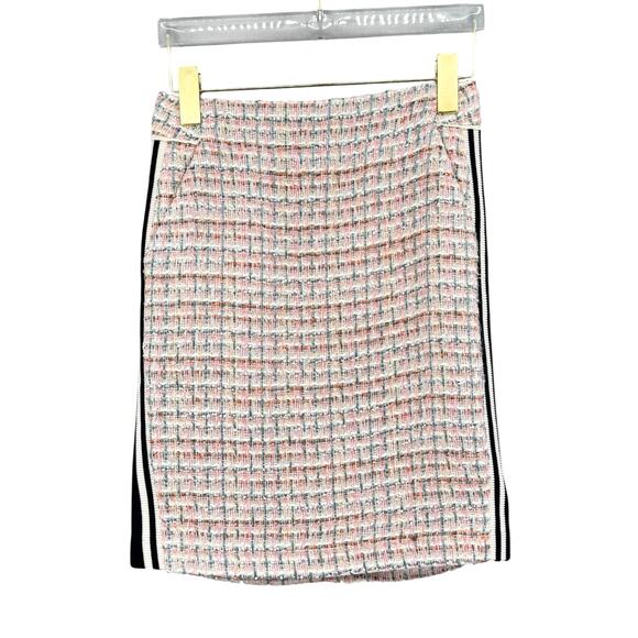 Maeve Anthropologie Pink Tweed Side Knit Tuxedo Stripe High Waist Pencil Skirt - Picture 4 of 11